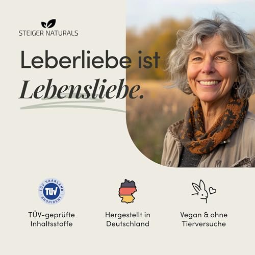 Steiger Naturals Naturhof Leberkur* - Natürliche Unterstützung der Lebergesundheit mit Mariendistel, Artischocken, Cholin, Vitamin E & B12, vegan (3-Monats Leberkur (180 Kapseln))