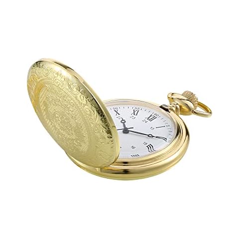 Vintage Pocket Watch Gold Steel Men Watch with Chain for Fathers Day Gift Cover