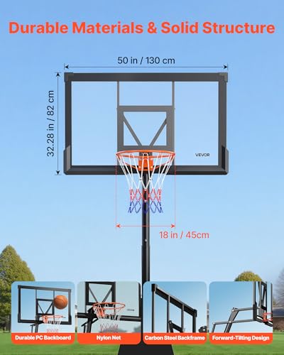 Image of VEVOR Basketball Hoop, Basketball Hoop 44 48 50 54 Inchs PC Backboard, 4.4-10FT Height Adjustable, Basketball Portable Hoop& Goal, Indoor /Outdoor Classic Basketball Court, Teen Adult School Park