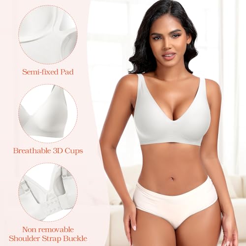 Image of DOCUMO Deep V Bras for Women No Underwire Comfort Wireless Bralettes Adjustable Sleep Seamless Plunge Bra with Bra Extender