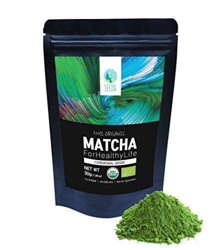 SEEIN Matcha green tea Powder (Ceremonial) - USDA Organic - 100% Organic South Korean Matcha Powder Authentic Premium Green tea powder, 30g(1.06oz), 15 Serving, Non-GMO, Vegan-friendly, Rich Antioxidants, Natural Energy, Kosher, Sirtfood