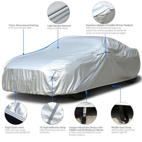 Image of Tecoom Sport Car Cover Waterproof All Weather, Light Shell Car Covers for Autombilas Without Door Zipper & Mirror Pockets Windproof Sun Uv Hail Protector Car Cover Fit Coupe /Sport Car (183-193 Inches)