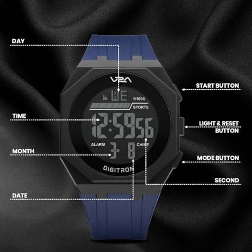 Image of V2A Digitron 3009 Digital Sports Watch for Men & Boys | Big Dial, Alarm, Stopwatch, 12 /24H | LED Luminous Display | 3 ATM Water Resistant Training | Gifts for Men & Boys