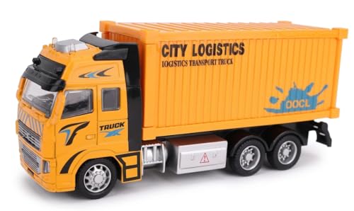 Image of City Logistics Toy Transport Truck - Yellow Container Semi-Truck with Friction Power - Large 1:48 Scale Die-Cast Hauler for Boys & Girls - Realistic Cargo Rig Vehicle for Toddlers and Kids Ages 3+