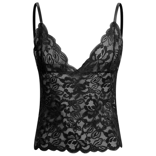 ABAFIP Men’s Sissy Lace Cami Top Floral Sheer Camisole Ruffle V-Neck Sleeveless Shirt See Through Undershirt