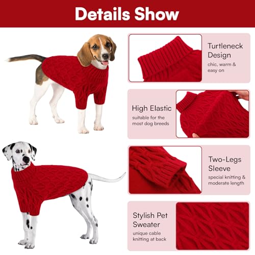 Queenmore Hundepullover Dackel, Strick & Wärme, Große Pullover Winter für Katzen, Chihuahua, Yorkshire, Rot, M