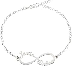 Pulsera Infinito Personalizada en Plata de Ley 925 para Mujer con Nombres Cadena de 19 cm + Alargador. Regalo para madres, abuelas en Cumpleaños, Navidad. Hecho en España (Pulsera Infinito)