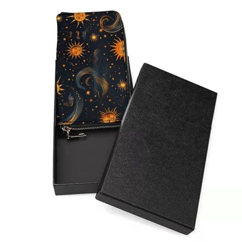 Bohemian Sun Leather Wallet Fashion Bifold Purse Long Pouch with Wrist Strap for Men Women3