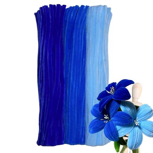 Harmoso Blue Color Trio Pipe Cleaner Set - 300pcs Thick Fluffy Chenille Stems for Arts & Crafts Perfect for Making Animals Flowers and Festive Decorations(12 inches x 0.24 inches)