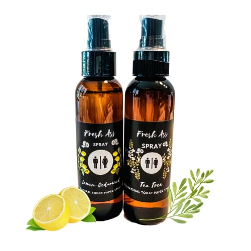 Toilet Paper Spray for Wiping- Set of 2 Natural Lemon-Cedarwood & Tea Tree- 4 oz Bottles- After You Go Spray- Natural Ingredients- Bundle