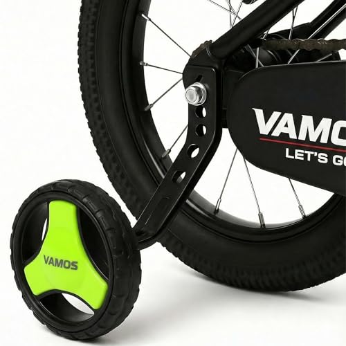 Image of Vamos Pro adjustable side support training wheels for kids cycle 14 to 20 inch (14T,16T,18T,20T) Heavy-Duty steel brackets Universal Fit, Easy installation side wheels for safe ride (Neon Green)
