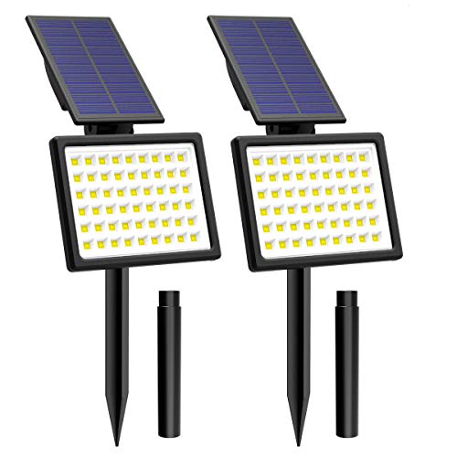 T-SUN Luces Solares Led Exterior Jardin Impermeable IP65 focos solares exterior 54 LED Inalámbrico 2 en 1 Lamparas Solares para Piscina Cesped Jardín Patio Jardín Calzada Porche Pasarela.