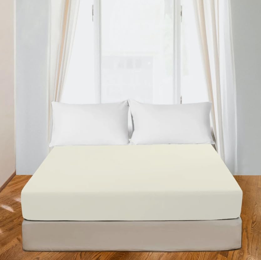Night Zone Fitted Bed Sheet 200 Thread Count 100% Egyptian Cotton Extra Deep 40CM Fitted Sheet (Cream, King)