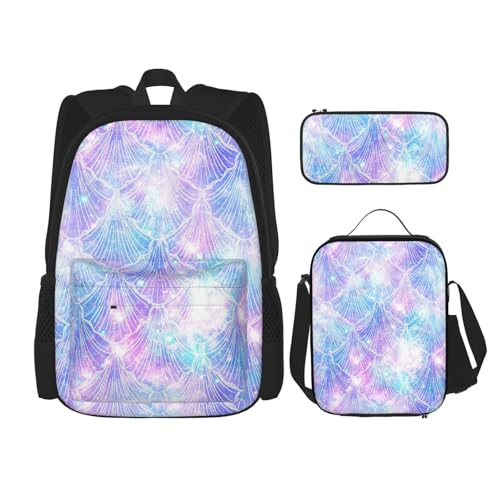 YHBLYKXP Mermaid Scale print 3-Piece Casual Backpack Set (Backpack + Waist Bag + Small Pouch), Unisex Daypack