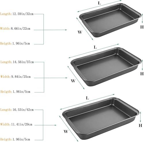 3PCS Non Stick Deep Oven Baking Trays Set, Roasting Tray Set Carbon Steel Oven Baking Tins Trays-Roasting Pan (Small, Medium & Large) - Image 3