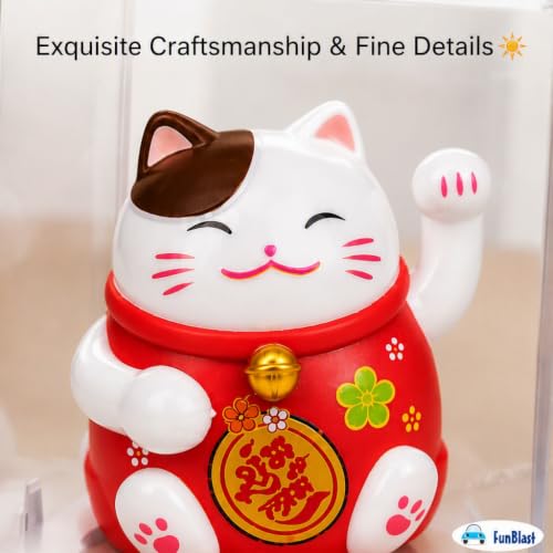 Image of FunBlast Maneki Neko Lucky Cat, Waving Arm Solar Powered Good Luck Wealth Welcoming Display Car Decor Paw Up with Arm, Decor Item for Home, Office and Car (Red)