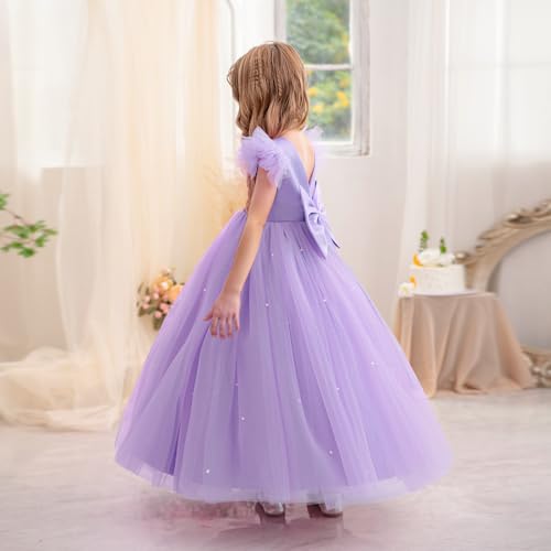 Flower Girl Dress V-Back Ruffle Sleeve Satin Tulle Wedding Guest Party Birthday Dresses Kids Pageant Communion Gown2
