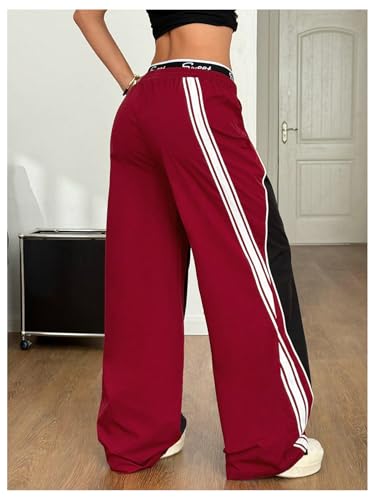 GORGLITTER Women's Baggy Track Pants Y2K Color Block Drawstring High Waisted Parachute Pants3
