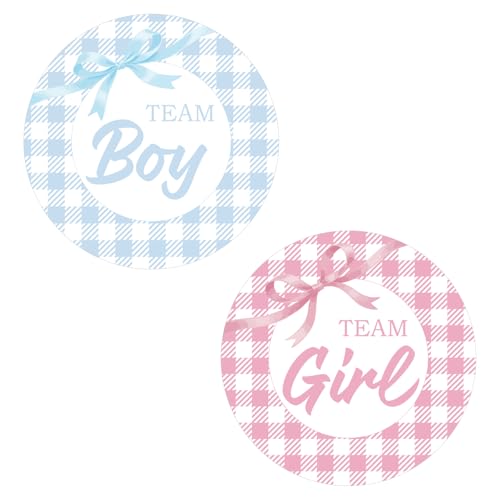 SerpizePaty 60pcs Team Boy or Girl Stickers 2 Baby Gender Reveal Decorations Pink or Blue Bow Baby Shower Stickers for Gender Reveal Games Party Supplies