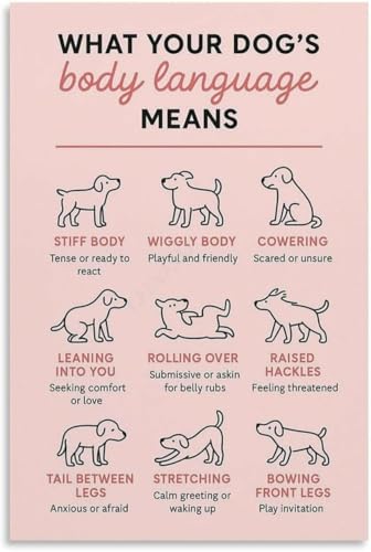 Why a Deaf Dog Barks: Understanding Canine Communication 6 Dog Body Language Signals Chart Poster Pet Store Training (3) Canvas for Bedroom Living Room Decor (Unframe-style, 08x12inch(20x30cm))