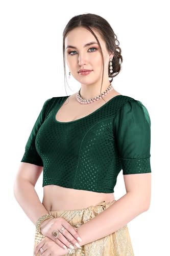 Image of FINESTFIT Stay On Trend Fashion 100% Cotton Readymade Blouses for Women,Round Neckline with Organza Balloon Sleeves.