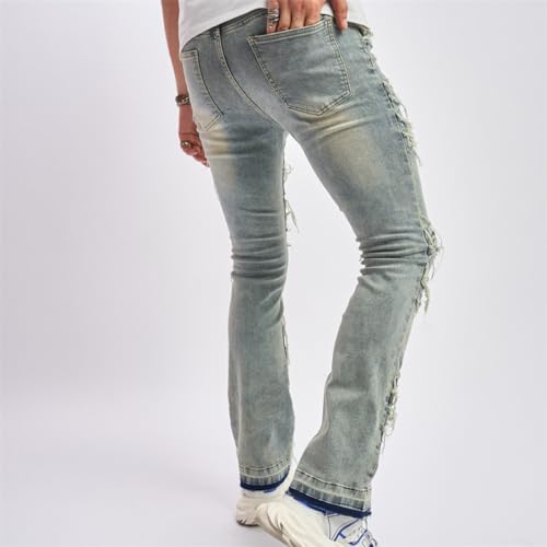 Men's High Waisted Stacked Ripped Loose Slim Fit Jeans Y2K Fashion Denim Pants Streetwear2