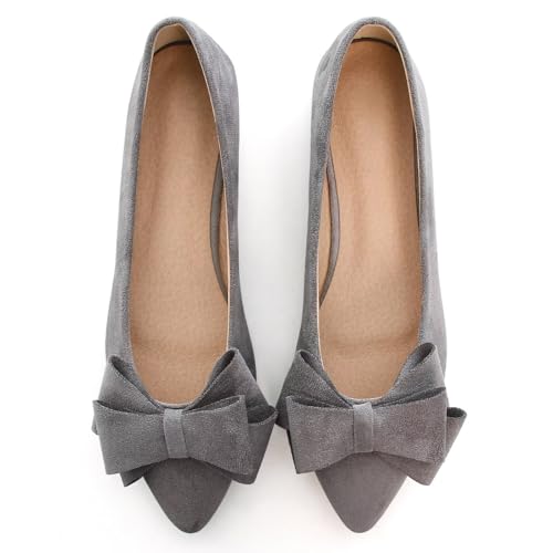 Image of SAILING LU Womens Bowknot Ballet Flats Pointy Toe Suede