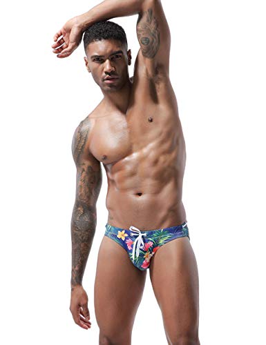 MIZOK Men's Sexy Low Rise Flowers Print Quick Dry Swim Briefs Bikini Swimsuit Swimwear4