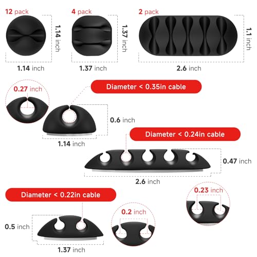 Cable Clips Cord Holder - 18 PCS Black Adhesive Phone Cord Organizer Charger Holder Cable Wire Management Clips Keeper for Nightstand, Desk, Office or Mouse - Image 3
