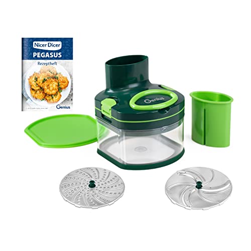 Genius Nicer Dicer Pegasus Gemüsezerkleinerer 10-tlg | Handzugdeckel | geringer Kraftaufwand | Gemüseschneider für schnelles & sicheres Arbeiten | fein reiben + grob schneiden…