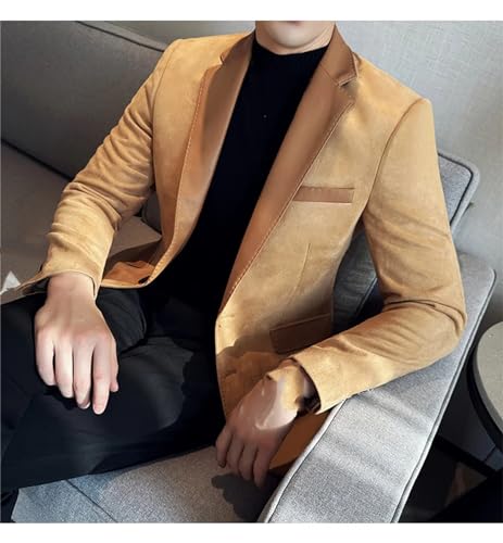 Suede Suit Jacket for Men Office Stylish Splicing Casual Business PU Leather Blazer Office Social Dress Coat3