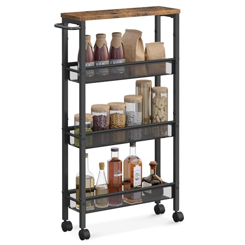 VASAGLE Slim 4-Tier Narrow Rolling Cart with Handle
