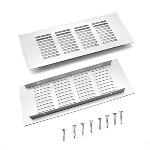 2 Pièces Grille D’aération en Aluminium à Encastrer, Grille de Ventilation 200 mm Angulaire pour la Ventilation des Placards et des Chambres (Argent)