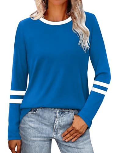 Image of Sampeel Long Sleeve Shirts for Women Color Block Casual Tops Fall Outfits 2026 Basic Tees Trendy Spring Clothes