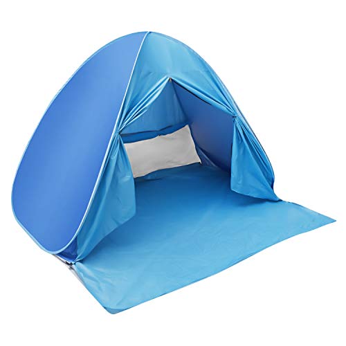 ワンタッチ ポップアップ テント サンシェードテントRaindom ビーチテント日除けUV50+ カーテン付き 設営簡単200×165cm約5秒で組み立て 3人用-4人用 日本語収納説明書付き (ブルー)