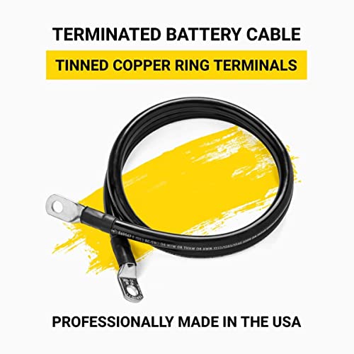 Spartan Power Black 1 Foot 2/0 AWG Battery Cable, Negative Only 5/16" M8 Made in USA