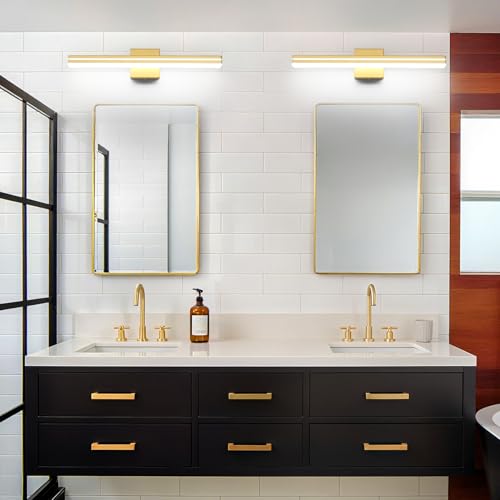 Image of SineRise 24-Inch LED Modern Bathroom Vanity Light Bar, Gold Modern Acrylic Bathroom Wall Lighting Fixtures Over Mirror (Cool White 6000K)