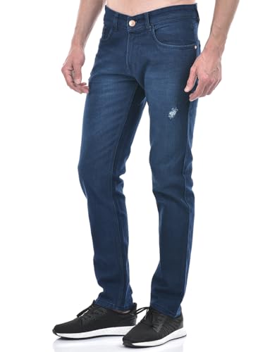 Image of Numero Uno Men'S Mid Blue Super Skinny Fit Distressed Sustainable Jeans