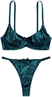 SweatyRocks Women’s Sexy Velvet Underwire Bra and Panty Set Bow Knot 2 Piece Lingerie Set