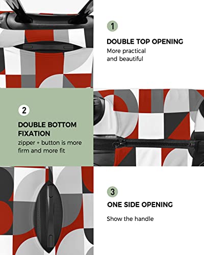 Travel Luggage Cover Spandex Elastic Suitcase Cover for Luggage, Scratch Proof Luggage Cover Protector for Trunk Case 19-21 Inch Luggage, Nordic Style Art Abstract Circle Pattern Red2