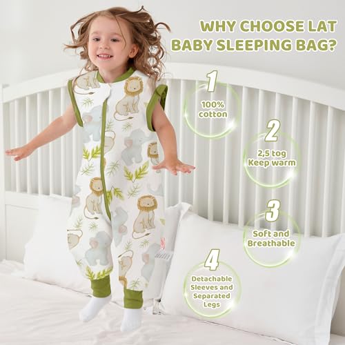 Image of LAT Winter Baby Sleep Bag with Feet,3-way zip Wearable Blanket with Removable Sleeves,Warm Sack for Toddler 2.5 TOG