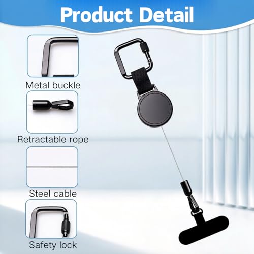Image of BendJoy Retractable Anti-Theft Phone Lanyard with Steel Cable | Universal Mobile Phone Safety Strap for Belt Bag, Phone Tether Tab for Outdoor Hiking Skiing Travel