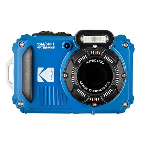 Image of Kodak PIXPRO WPZ2 Digital Camera (Blue) | 16MP Sensor, 4X Optical Zoom, Waterproof Shockproof Design & Full HD Video | Great for Outdoor & Travel Photos (WPZ2BL) + 32GB Card + Case + Cleaning Cloth