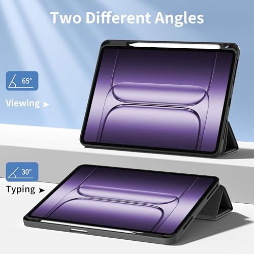 Image of TGK Rotating Case Cover for OnePlus Pad 3 13.2 inch Tablet, Pad 2 Pro, Pad 4 Pro with Pencil Holder Trifold Stand Cover Clear Back (Black)
