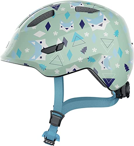 ABUS Casco infantil Smiley 3.0 - casco de bicicleta con ajuste bajo, diseños adaptados a los niños y espacio para una coleta - para niñas y niños - verde claro con dibujo, talla M