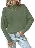 ZESICA Women's Fall 2025 Turtleneck Batwing Long Sleeve Ribbed Knit Casual Soft Pullover Sweater Jumper Top,Olive,Medium
