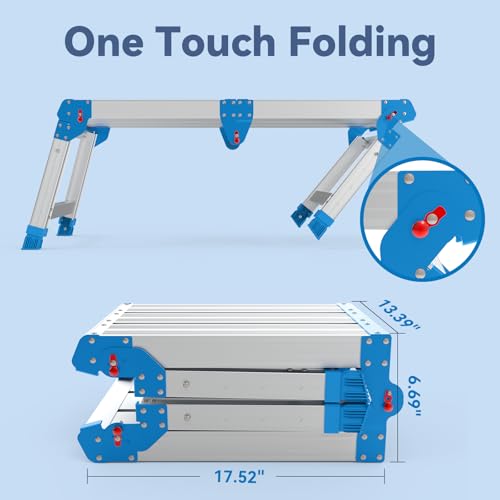 Loyoda Work Platform 500 Lbs Capacity, Foldind Step Stool with One-Touch Automatic Fold, 4 Height Adjustment Step Platform, Perfect for RV Cleaning, Home Painting and Reaching High Places