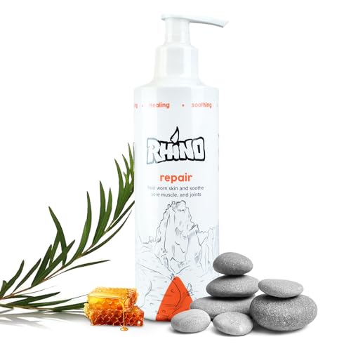 Rhino Skin Solutions Repair Cream Made for Your Adventure Hand Repair Cream for Dry Cracked Hands Non Greasy Hand Lotion with Honey and Tea Tree for Athletes and Workers Made in USA (8 oz)