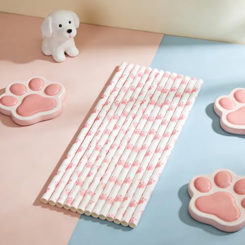 200 pitillos de papel biodegradable patas de gato rosa miniatura 5
