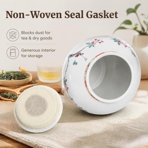 Image of Goaste 7.68 inch Chinoiserie Porcelain Ginger Jar with Lid, Airtight Vintage Ginger Jars with Gilt Edges, Hand-Painted Floral Bird Decorative Vase for Tea Candy Sugar Herbs, Kitchen Coffee Table Shelf